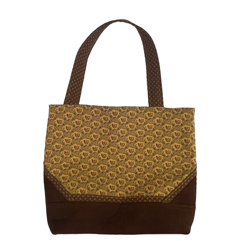 Vintage Handmade Tote With 6 inside Pockets Organizer Fabric Floral brown & gold